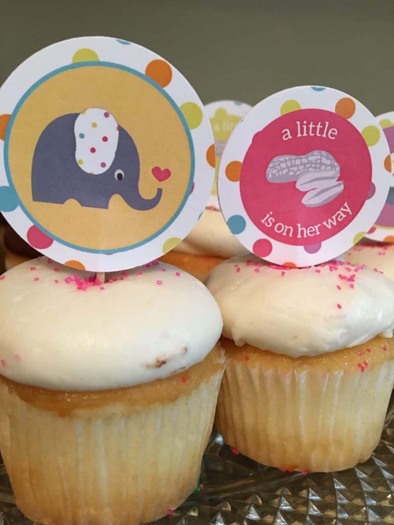 Peanut and Elephant Baby Shower cupcake toppers