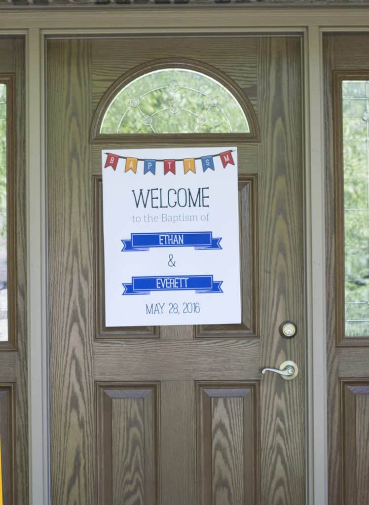 baptism party welcome sign on door