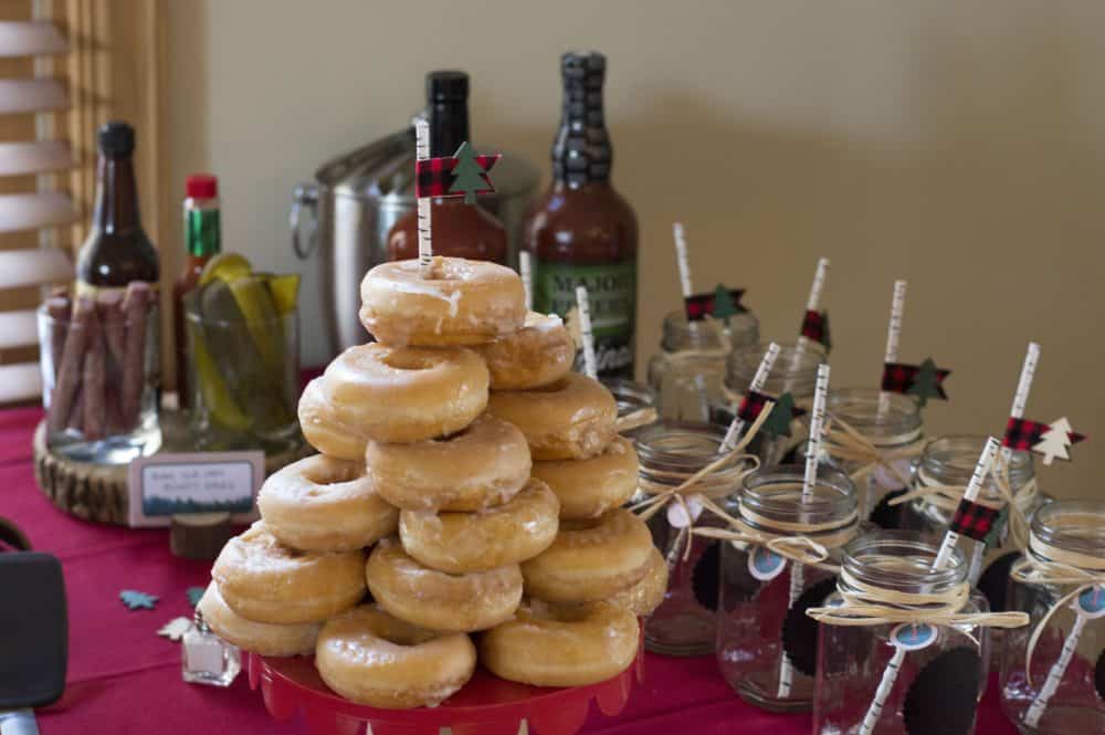 Donut Tower at Lumberjack First Birthday Party