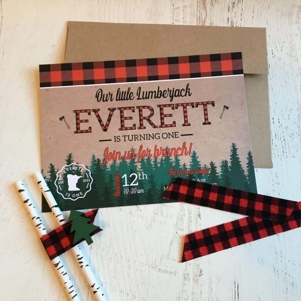 Lumberjack first birthday party invitation by Elva M Design Studio