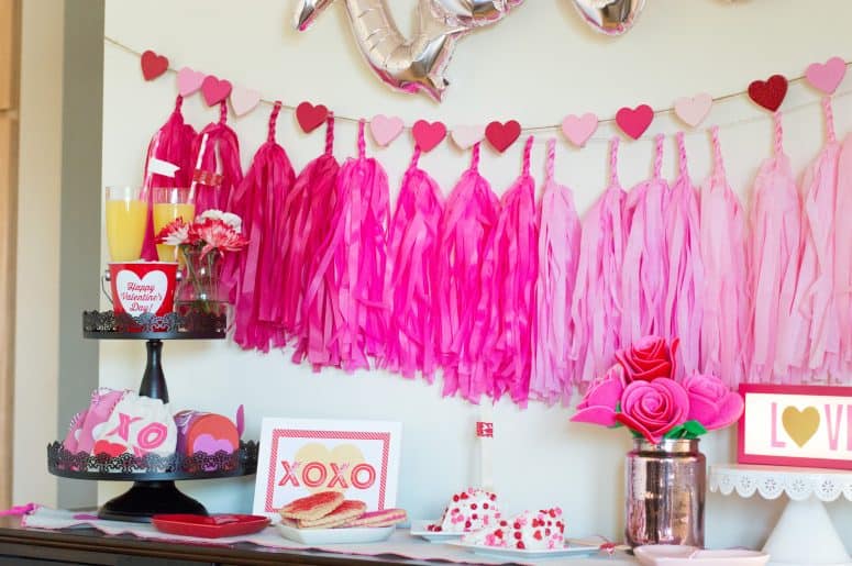 "Love" Valentine's Day Party with Tissue Paper Tassel Bunting 