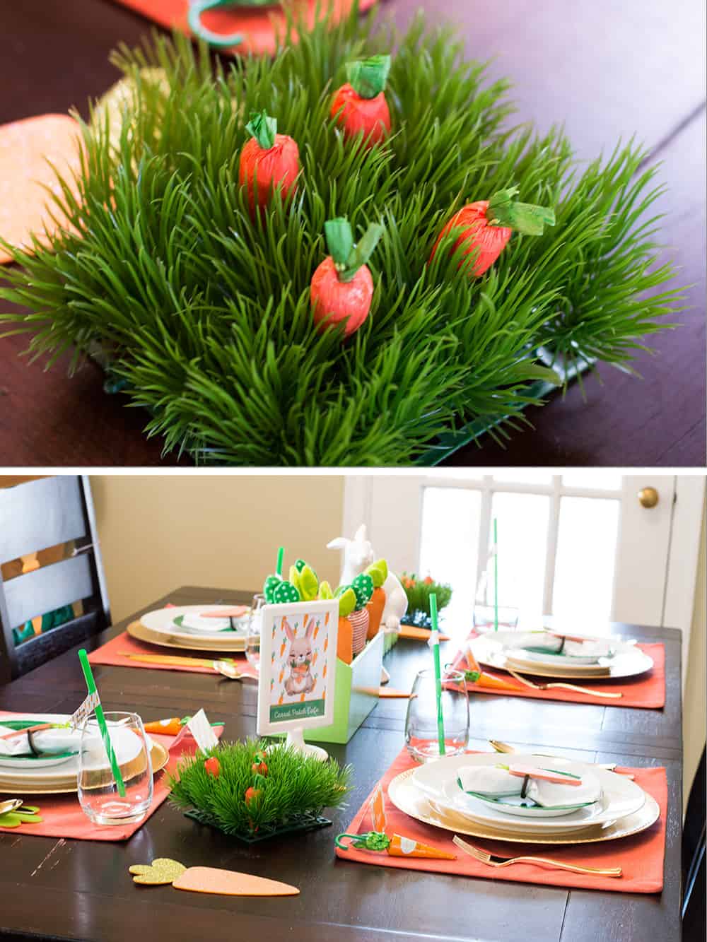 Grass and carrots decoration for Carrot Patch Easter Table