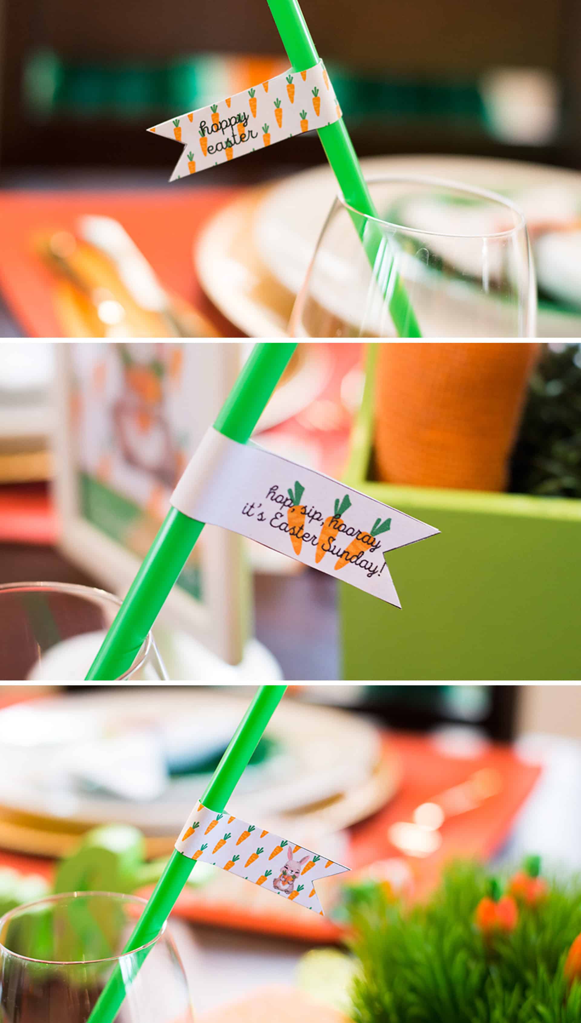 Free Carrot Patch Easter Table Printable Straw Flags
