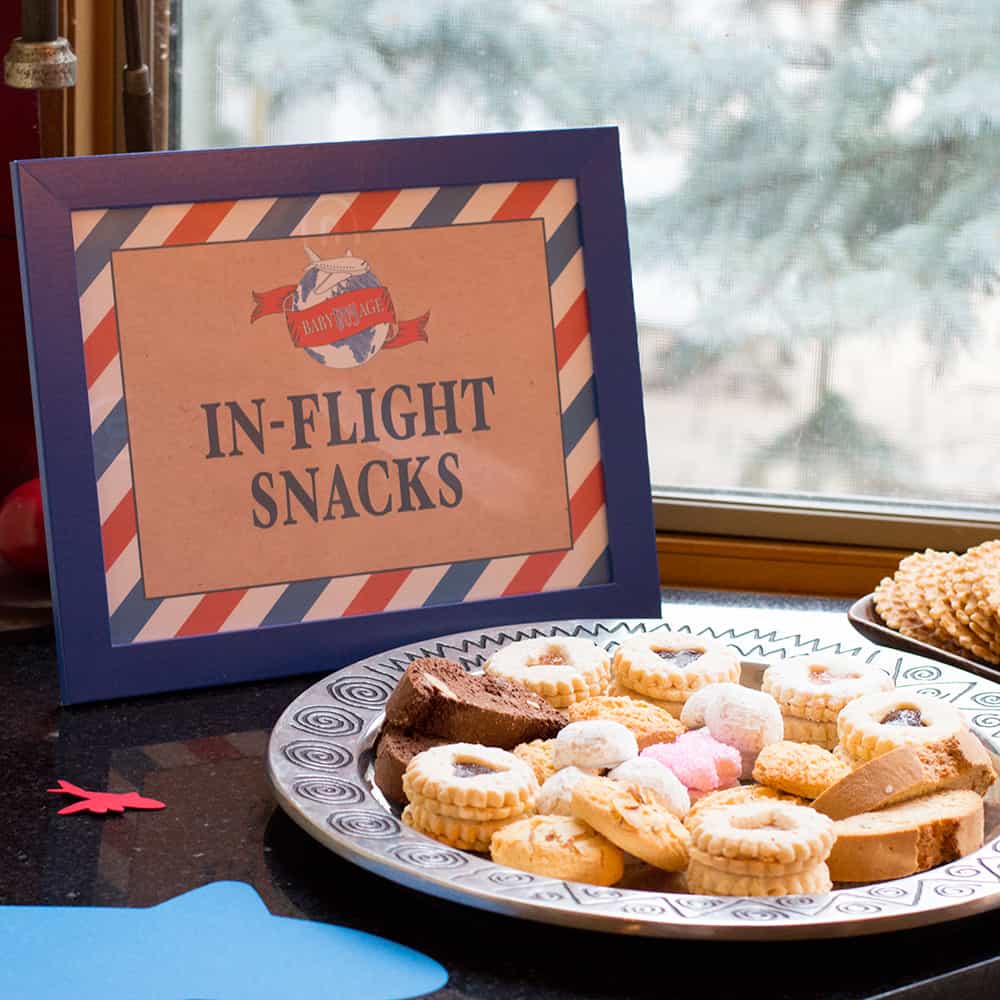 In-Flight Snacks Travel Theme Shower Sign
