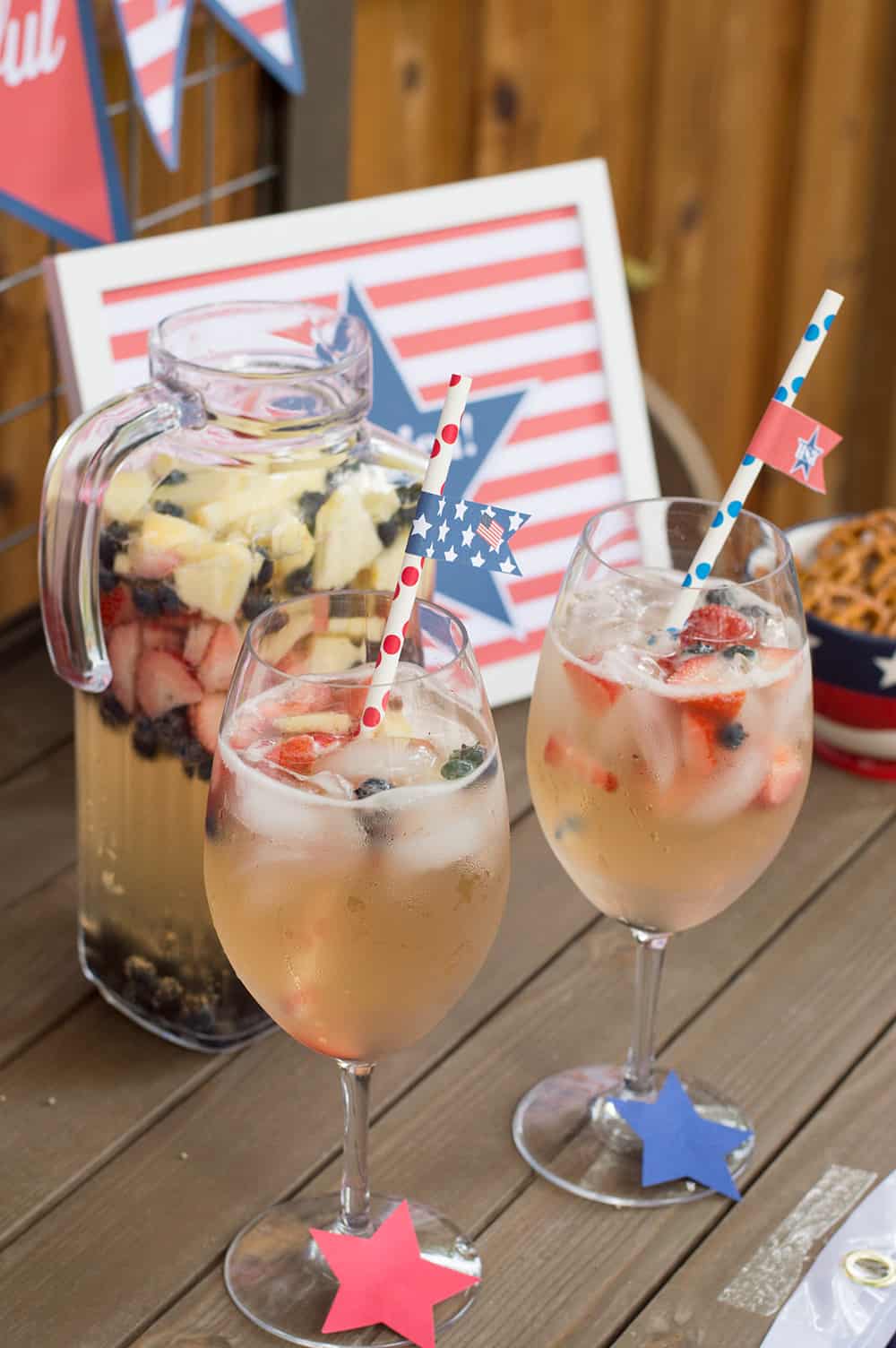 4th of July Sangria with Straw Flags