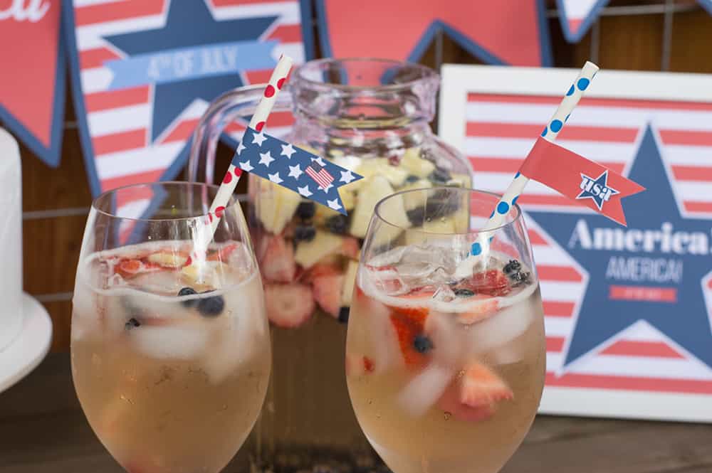 Rose wine sangria with straw flags