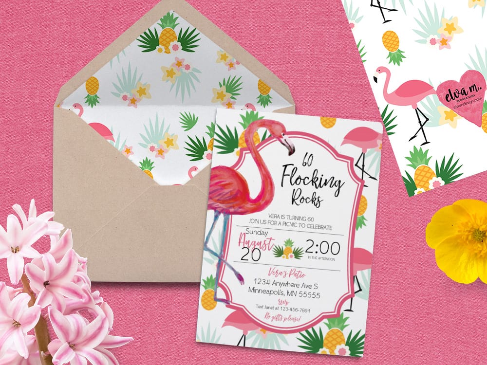 Pineapple and Flamingo Party Invite - 60th Birthday Party