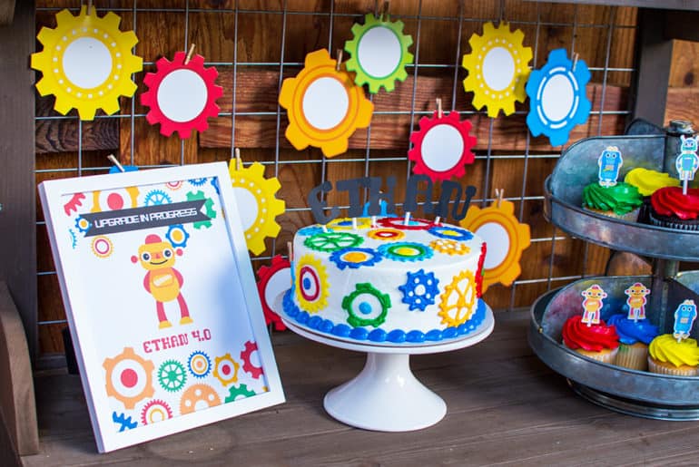 Robot Birthday Party: Upgrading to 4.0 Robot Birthday Dessert Table styled by Elva M Design Studio