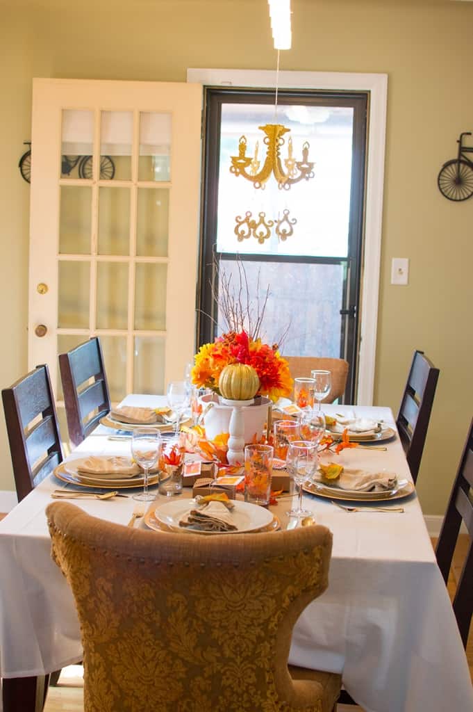 Festive Fall Tablescape with Chandelier from Oriental Trading Company