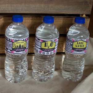 Glamping party water bottle wraps