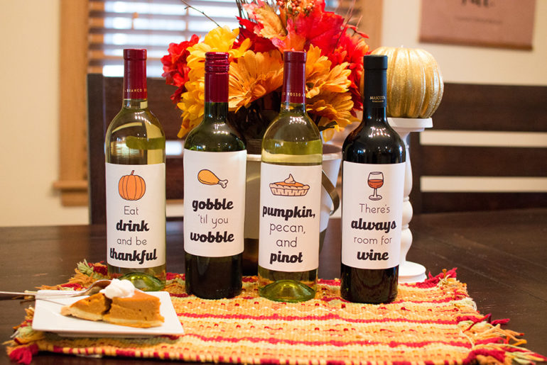 Free Thanksgiving Wine Labels Set of 4 Free Thanksgiving Wine Bottle Labels from Elva M Design Stuido