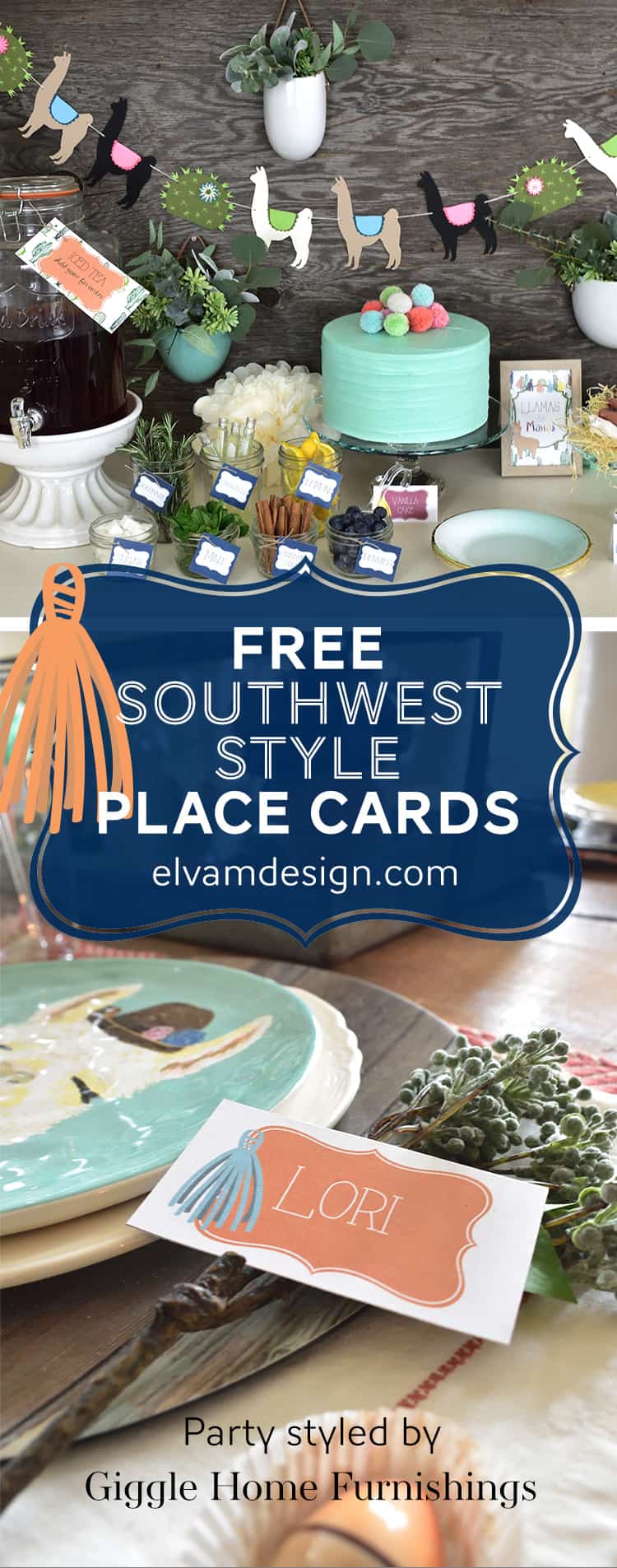 Free Southwest Style Place Cards from Elva M Design Studio.