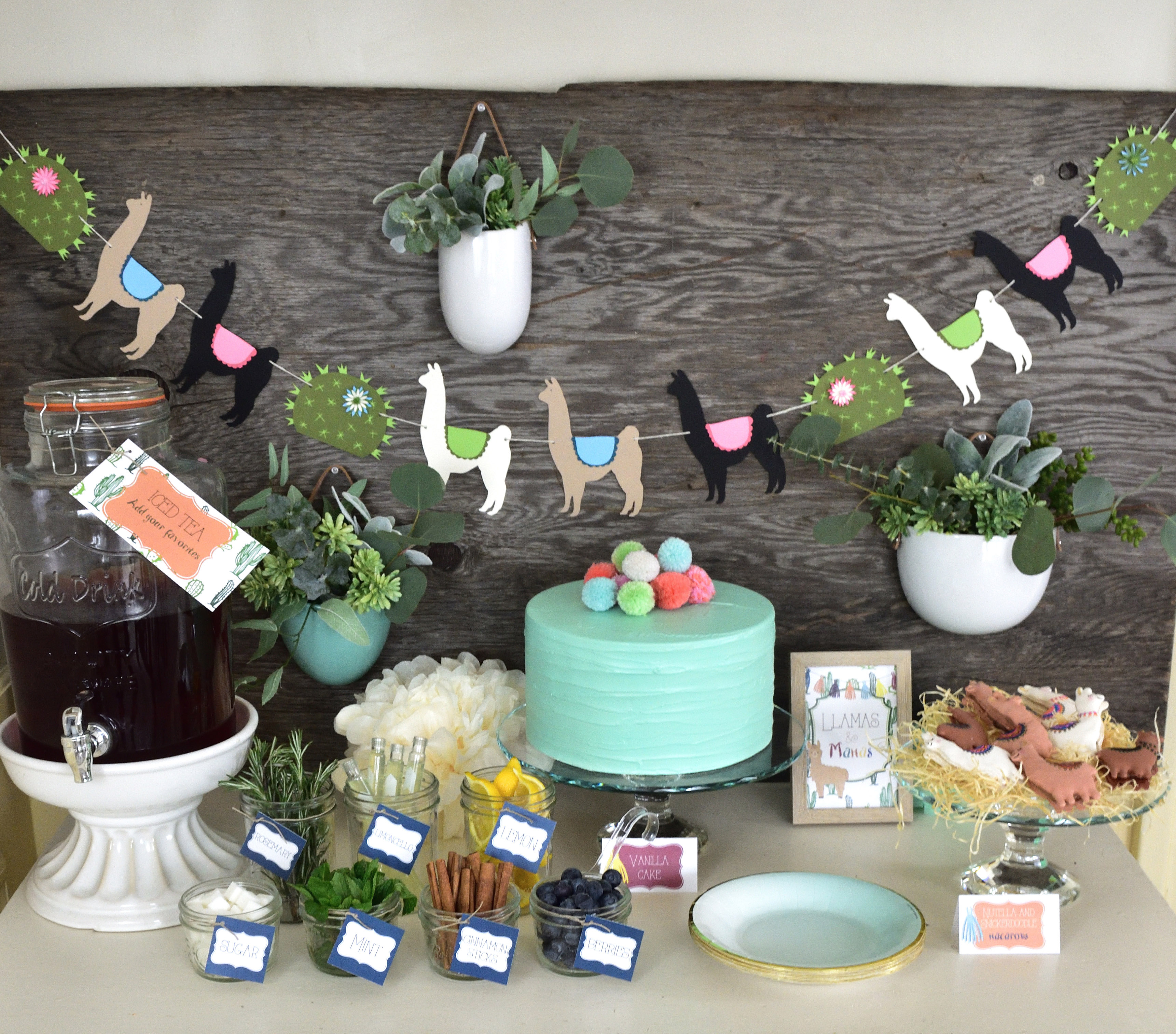 This Llamas & Mamas Mother's Day luncheon is styled by Giggle Home Furnishings with printables from Elva M Design Studio