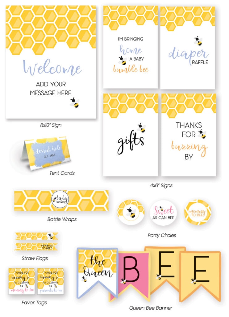 Free Bee Baby Shower Printables - Elva M Design Studio