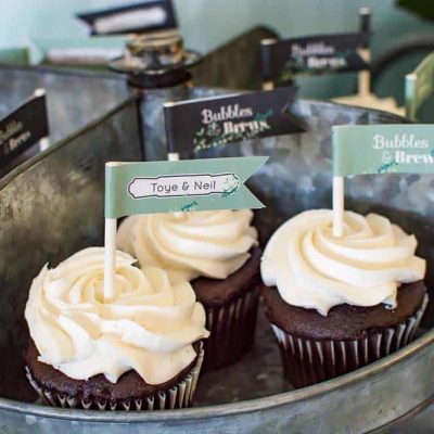 Bubbles and Brews bridal shower cupcake flags
