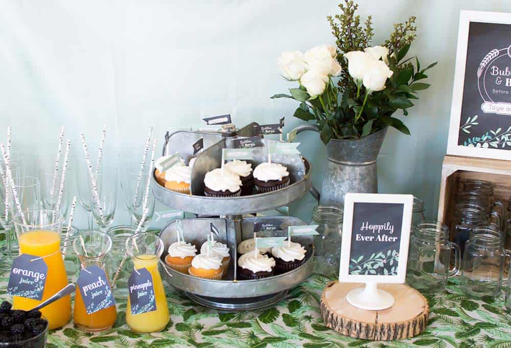 Cupcakes and mimosas at couples wedding shower