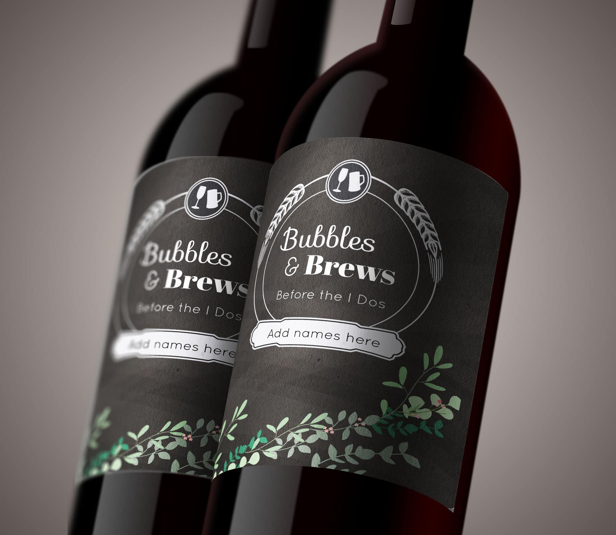 Bubbles and Brews Wedding Shower Wine Label - Elva M Design Studio
