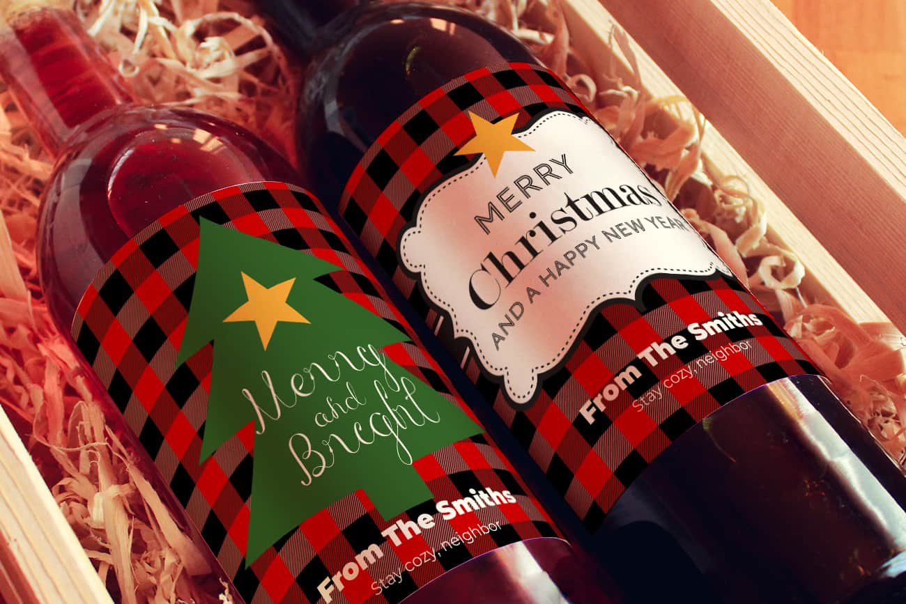 Christmas wine labels gift box
