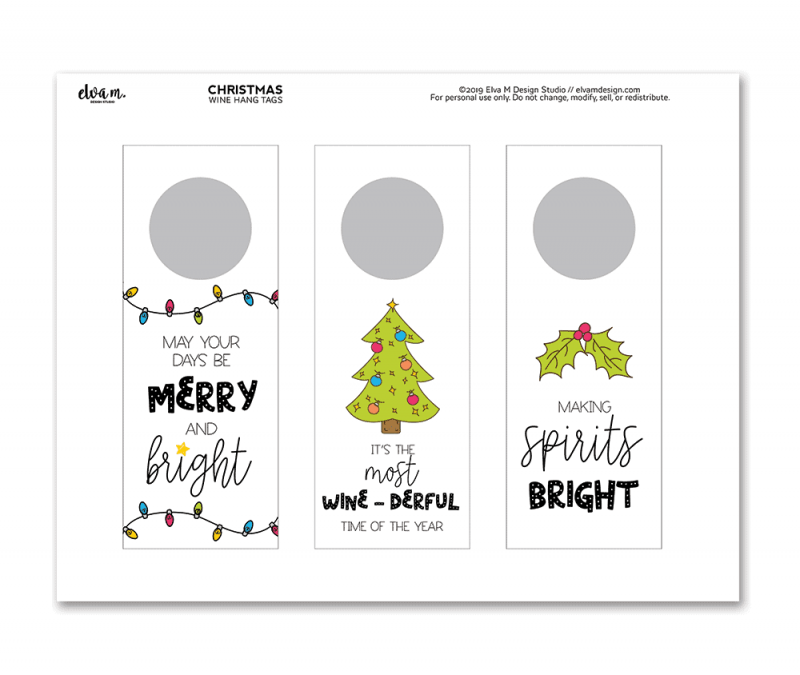 Free Christmas Wine (and Spirits) Hang Tags - Elva M Design Studio