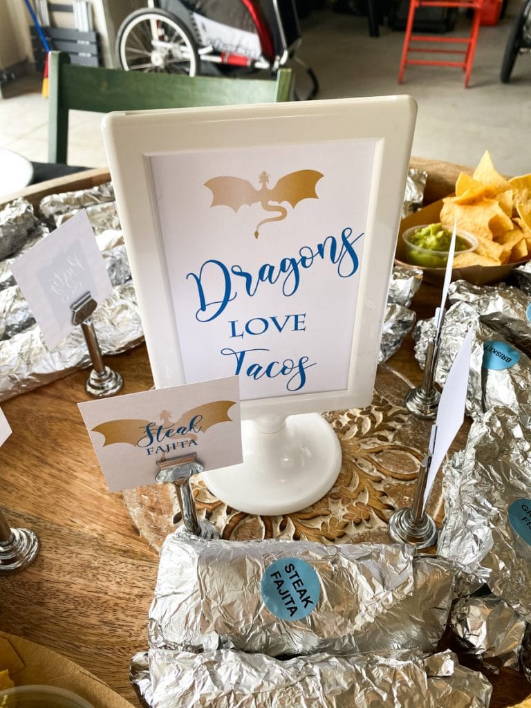 dragon love tacos party sign