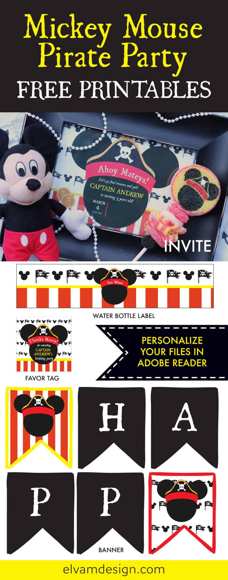 Free Mickey Mouse Pirate Party Printables from Elva M Design Studio. Download yours at elvamdesign.com.