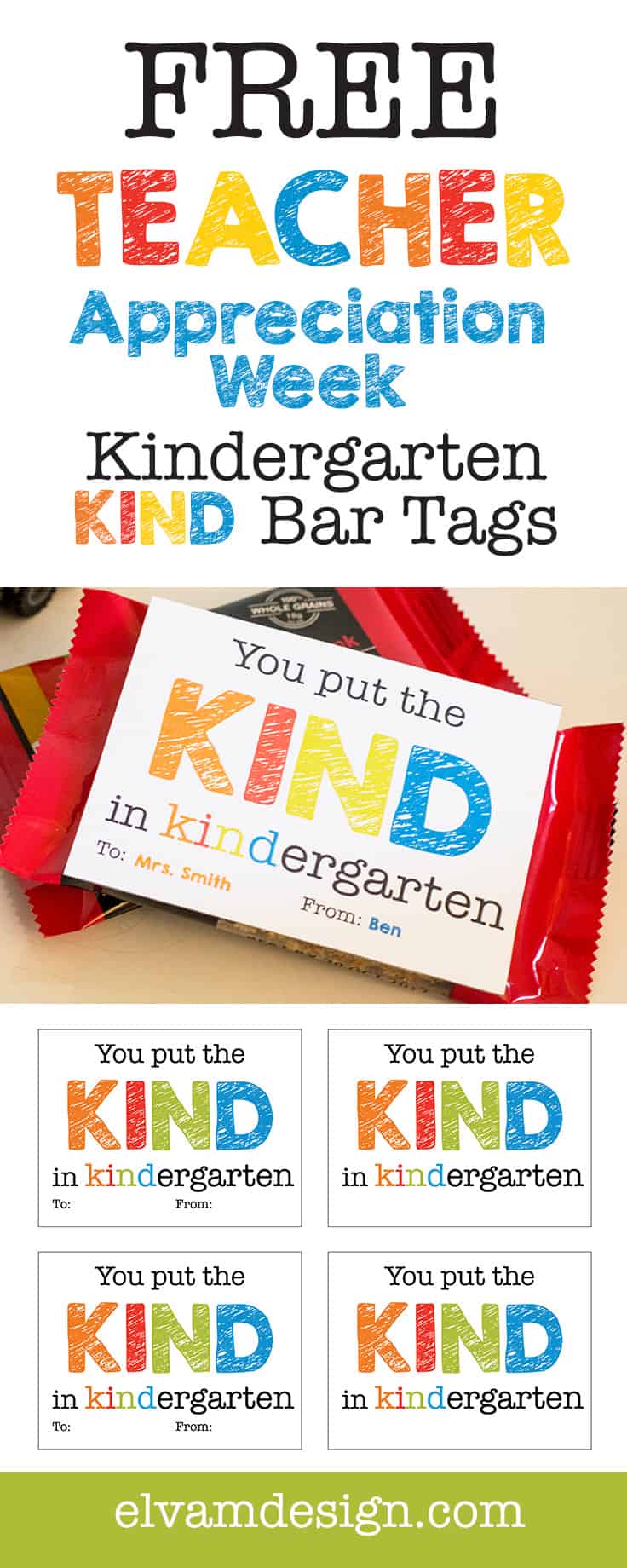 Free Kindergarten Teacher Appreciation Gift Tag Elva M Design Studio