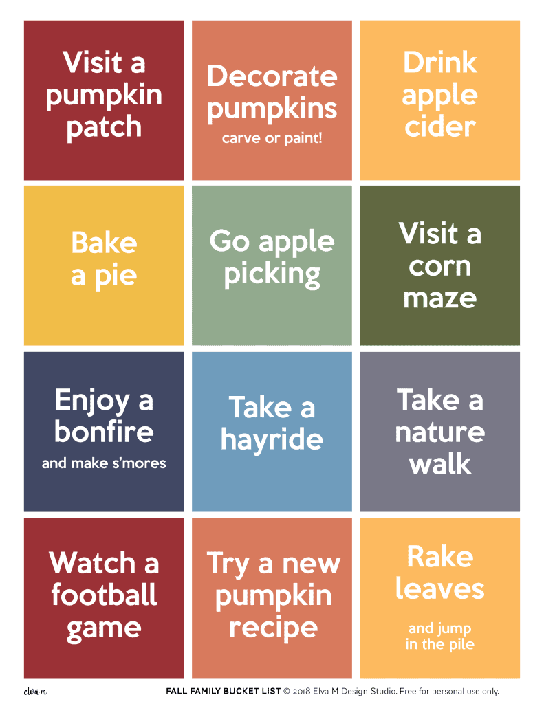 This Fall Family Bucket List Printable Set includes two pages of family fun. 