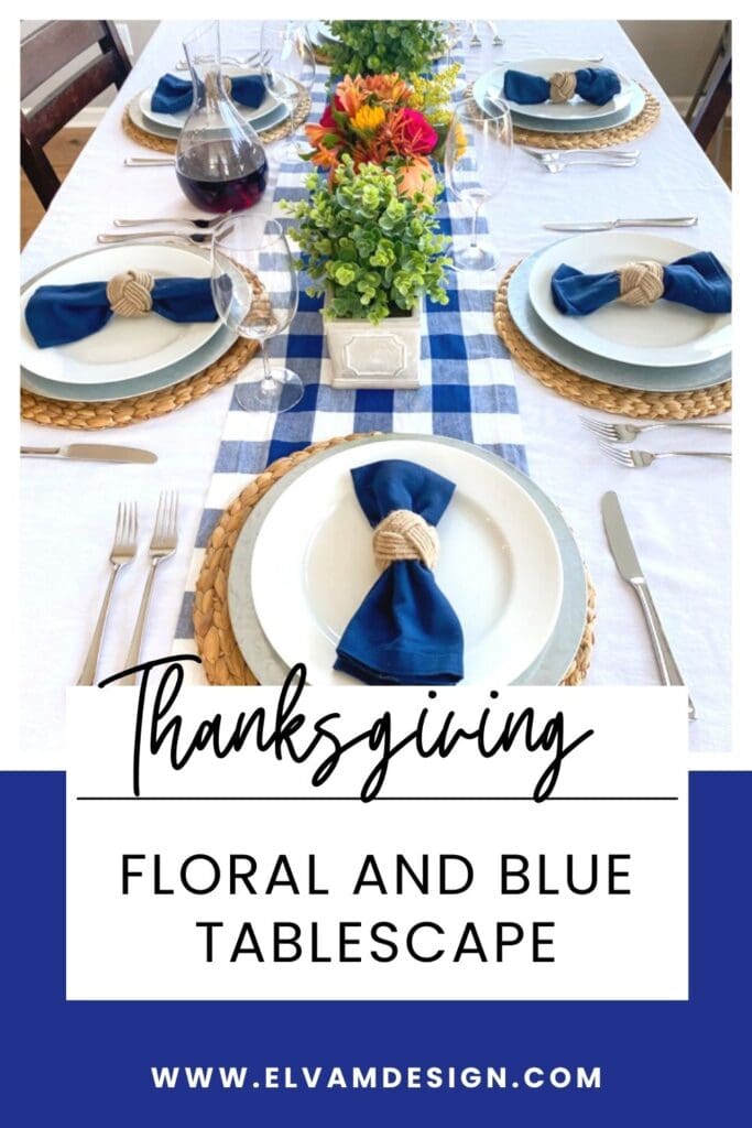 Floral and Blue Thanksgiving table ideas from elvamdesign.com