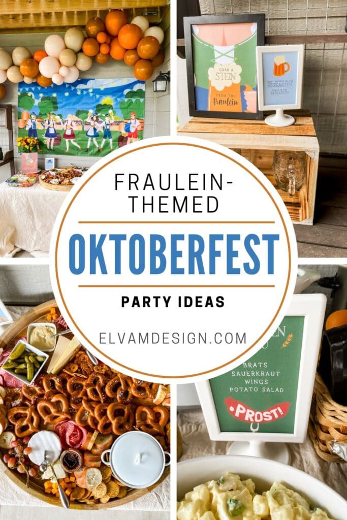 Fraulein-themed backyard Oktoberfest party Pinterest image