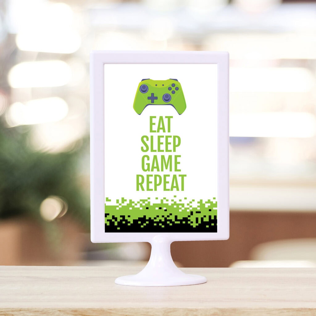 Gamer Party 'Eat Sleep Game Repeat' 4x6" Sign