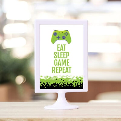 Gamer Party 'Eat Sleep Game Repeat' 4x6" Sign
