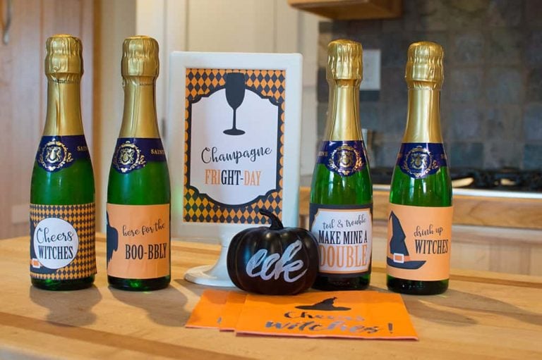 set of free Halloween mini wine and champagne bottle labels