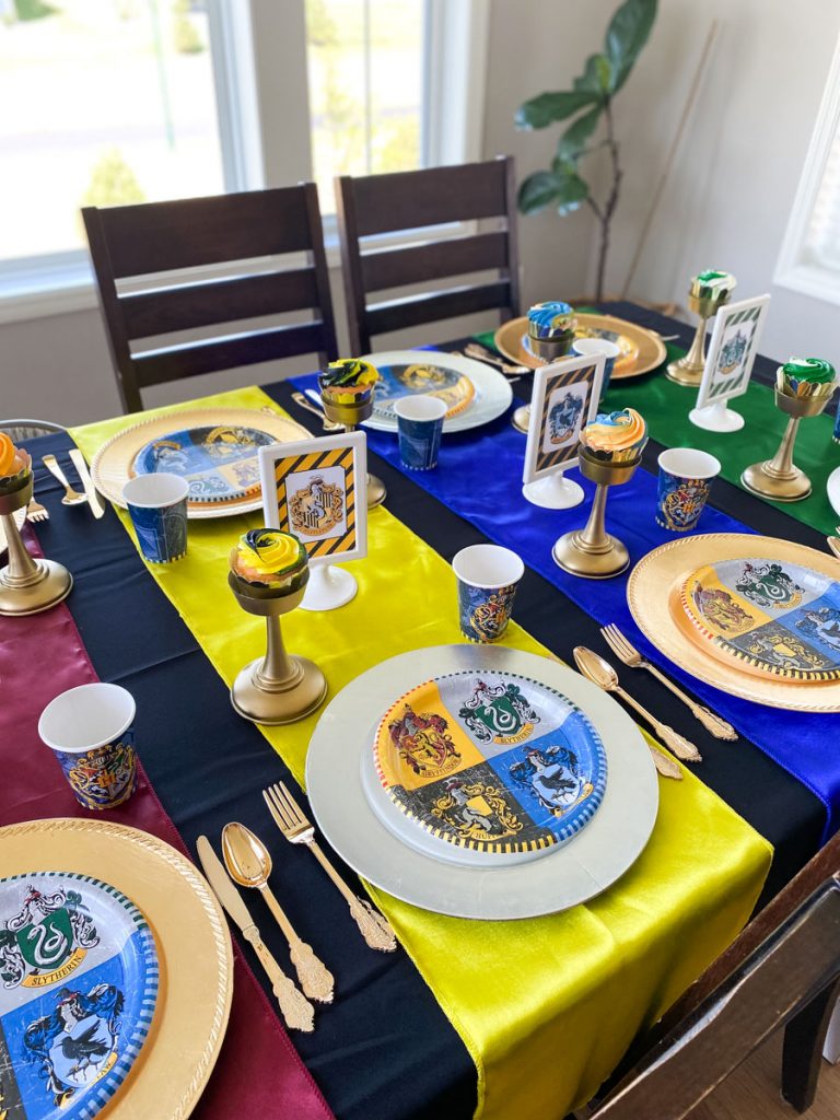 Side view of the Harry Potter table representing each Hogwart's House