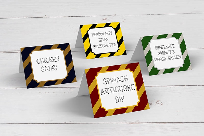 Free Harry Potter Hogwarts House Food Tent Cards
