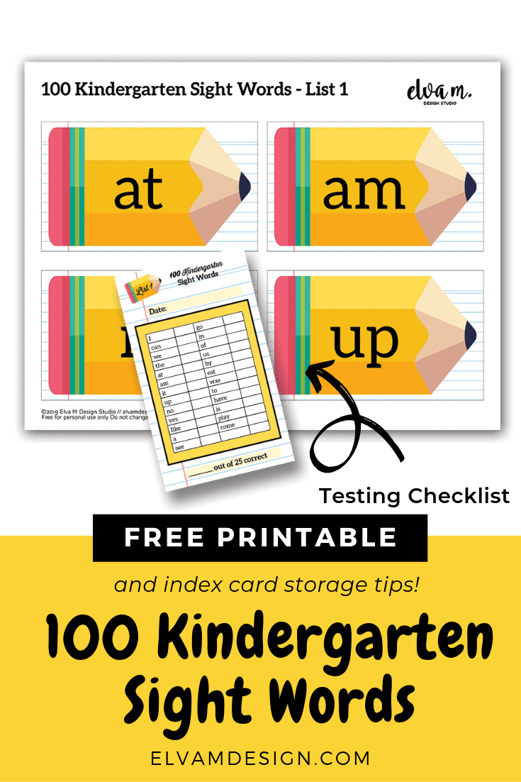 100 Kindergarten Sight Words Free Printable - Elva M Design Studio