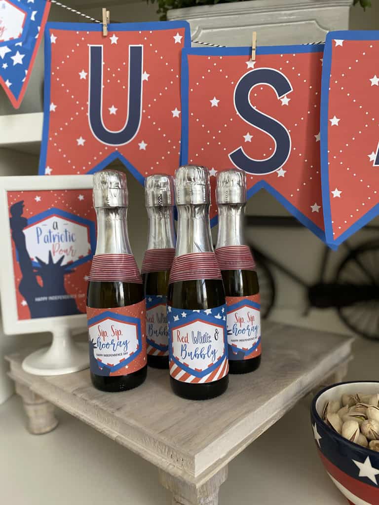 printable 4th of July mini champagne labels