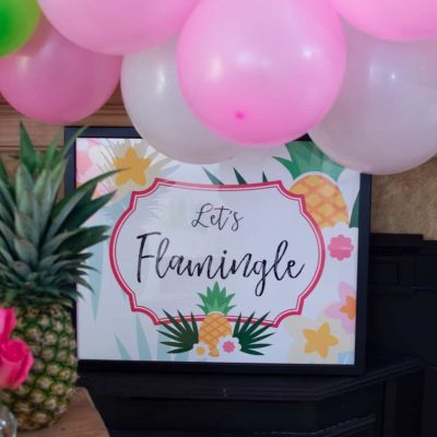 Lets flamingle pineapple party backdrop