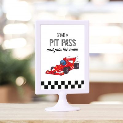 Grab a pit pass and join the crew race car party sign