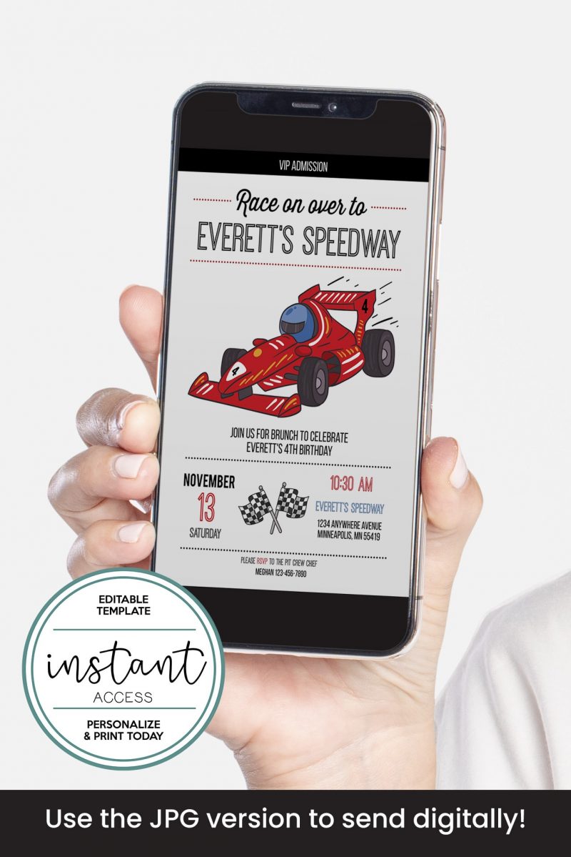 Race car party digital invite