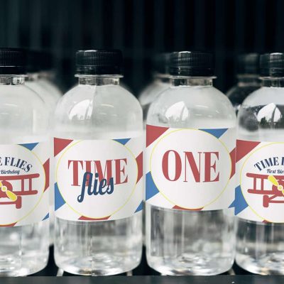 Time Flies First Birthday Water Bottle Labels