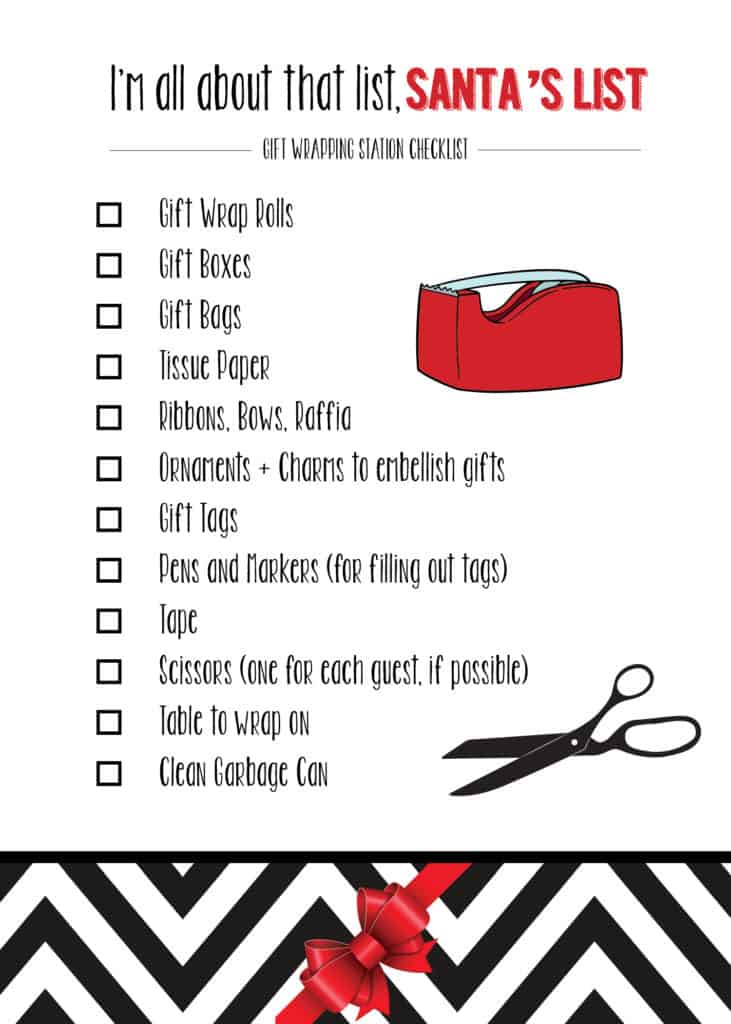 Christmas Gift Wrap Party Supplies Checklist